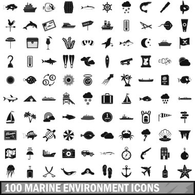 100 deniz çevresinin Icons set, basit tarzı