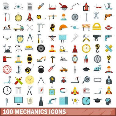 100 mekanik simgeler ayarla, stil düz