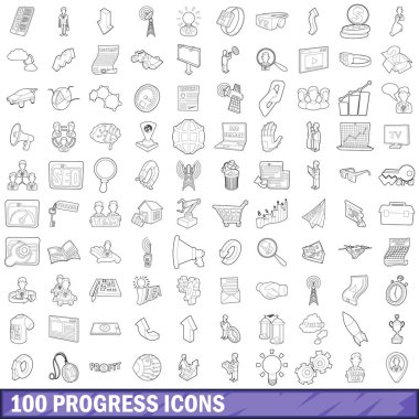 100 ilerleme Icons set, anahat stili