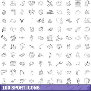 100 spor Icons set, anahat stili