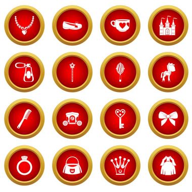 Bebek Prenses öğeleri simge kırmızı daire seti