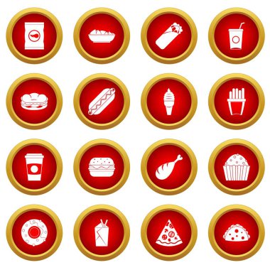 Fast food simge kırmızı daire seti