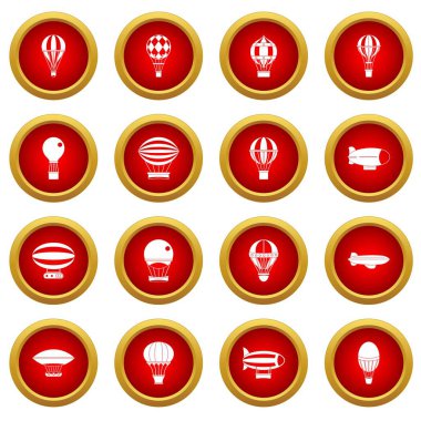 Retro balonlar uçak simge kırmızı daire seti