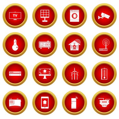 Akıllı ev simge kırmızı daire seti