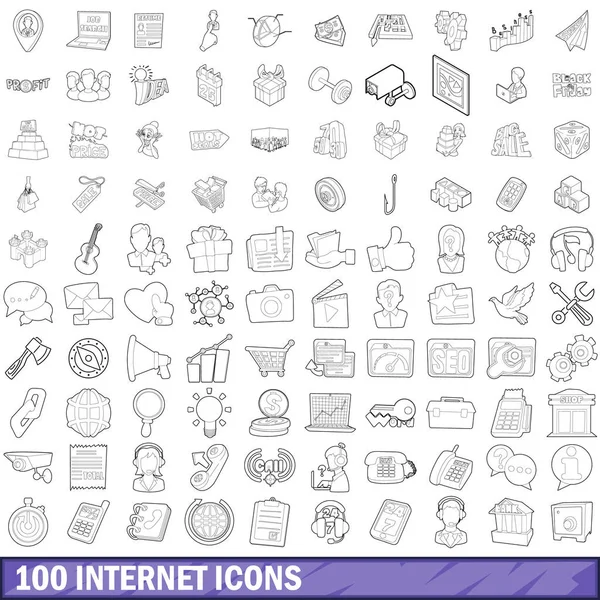 100 ícones de internet conjunto, estilo esboço — Vetor de Stock
