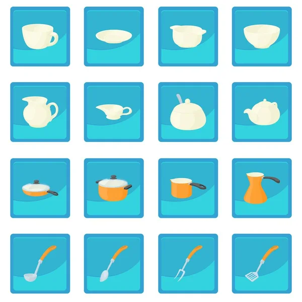 Conjunto de pastelería icono azul aplicación — Archivo Imágenes Vectoriales