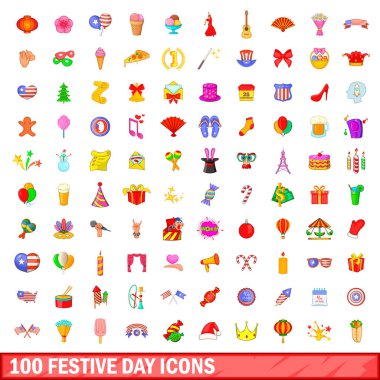 100 şenlikli gün simgeler ayarla, tarzı çizgi film