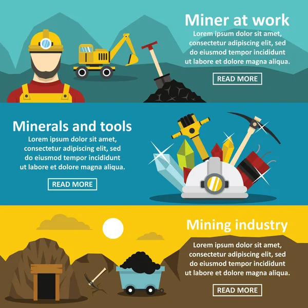 Mining industry banner horizonatal set, flat style — Stock Vector