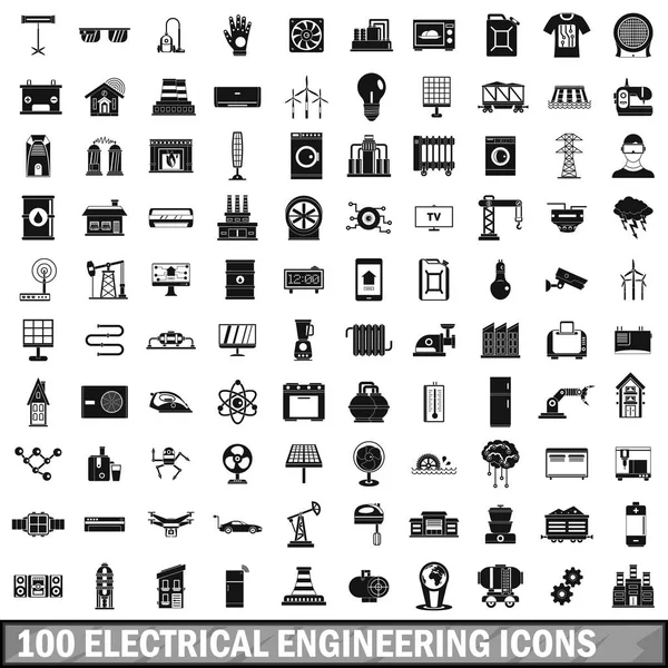 100 conjunto de iconos de ingeniería eléctrica, estilo simple — Vector de stock
