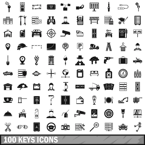 100 keys icons set, simple style — Stock Vector