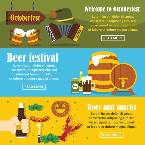 Octoberfest banner instellen, vlakke stijl horizontaal — Stockvector