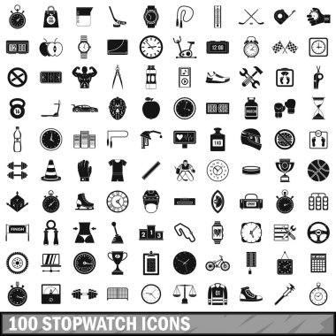 100 kronometre Icons set, basit tarzı
