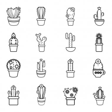 Kaktüs çiçeği Icons set, anahat stili