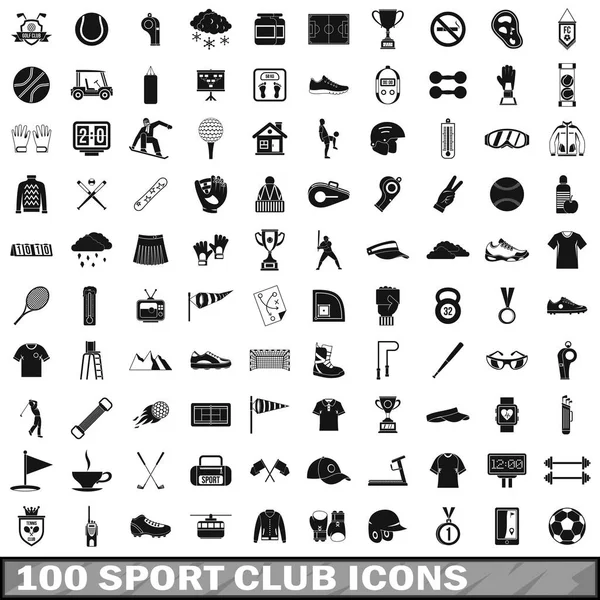 100 Spor Kulübü Icons set, basit tarzı