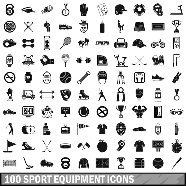 100 spor ekipmanları Icons set, basit tarzı
