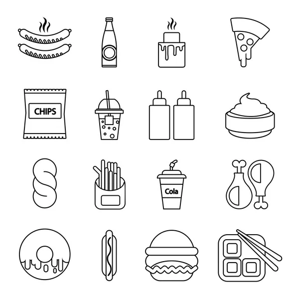 Fast food Icons set, anahat stili — Stok Vektör