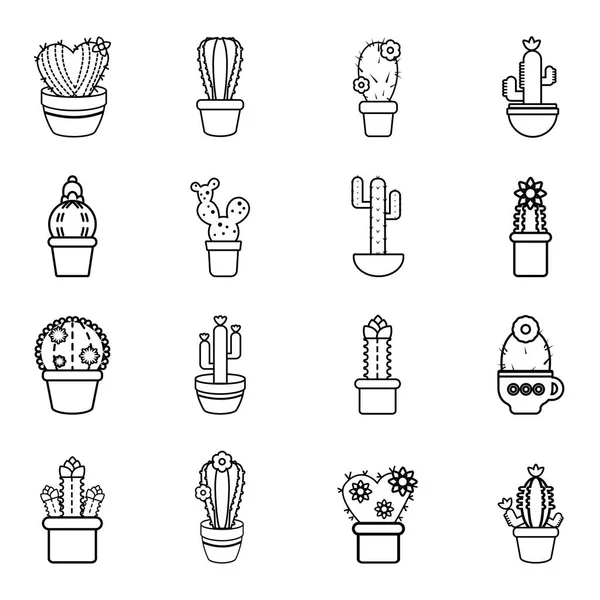 Cactus flower icons set, outline style — Stock Vector