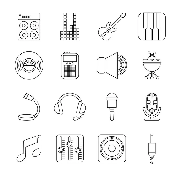 Enregistrement des symboles studio icônes ensemble, style contour — Image vectorielle