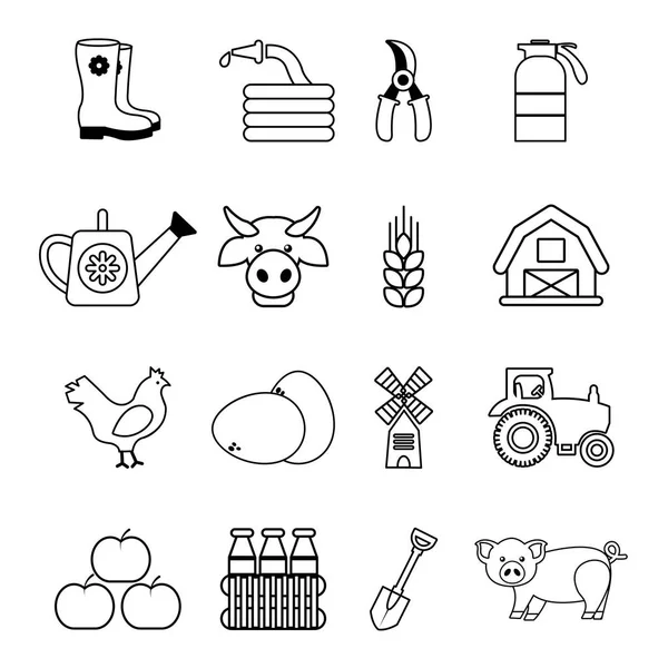 Conjunto de iconos agrícolas de granja, estilo de esquema — Vector de stock