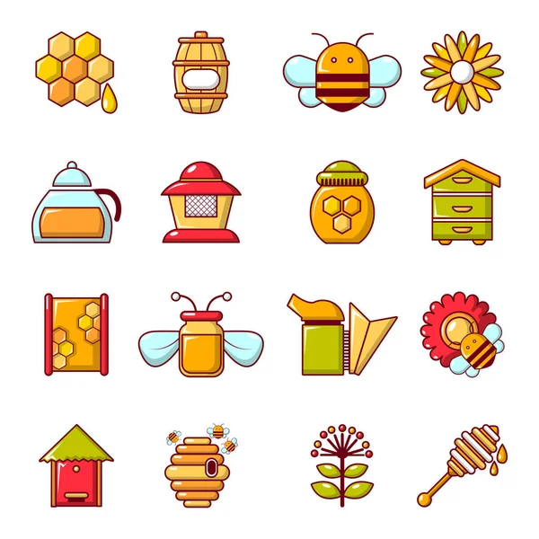 Apiary honey icons set, cartoon style — Stock Vector