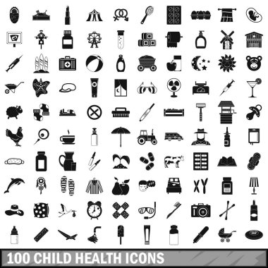 100 çocuk sağlığı Icons set, basit tarzı