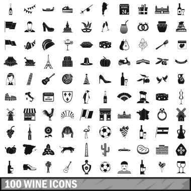 100 şarap Icons set, basit tarzı