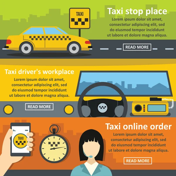 Taxi szolgáltatás banner vízszintes készlet, lapos stílusú — Stock Vector