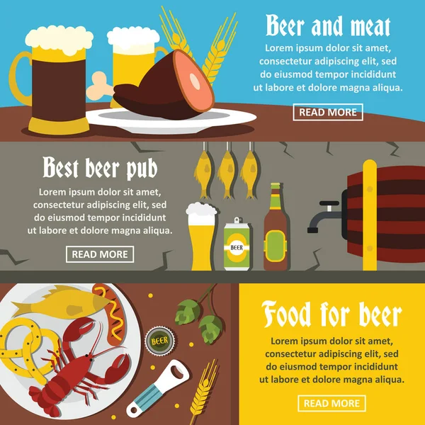 Beer pub food banner horizontal set, flat style