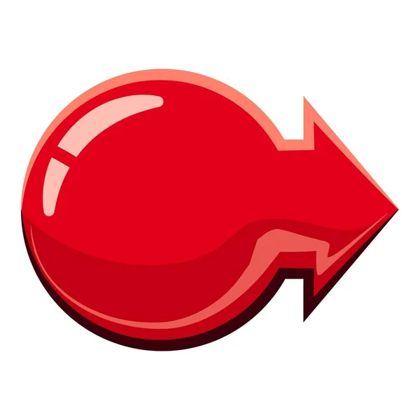 Červený lesklý šipka vpravo ikona, kreslený styl — Stockový vektor