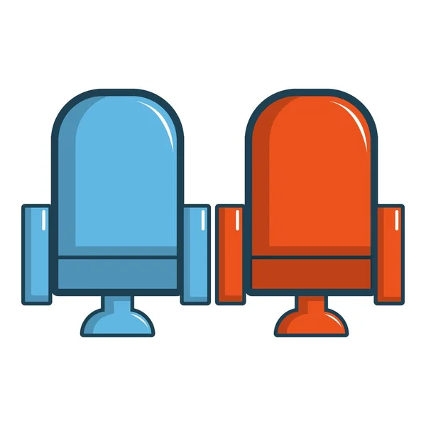 红色和蓝色的电影院扶手椅图标，卡通风格 — 图库矢量图片