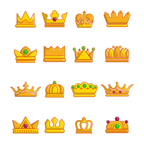 Krone Gold Ikonen Set, Cartoon-Stil — Stockvektor