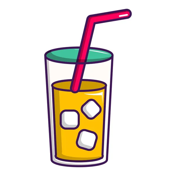 Glass of coctail with straw icon, cartoon style — Stock Vector