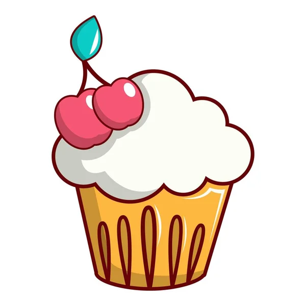 Weißer Cupcake mit Kirschen-Symbol, Cartoon-Stil — Stockvektor