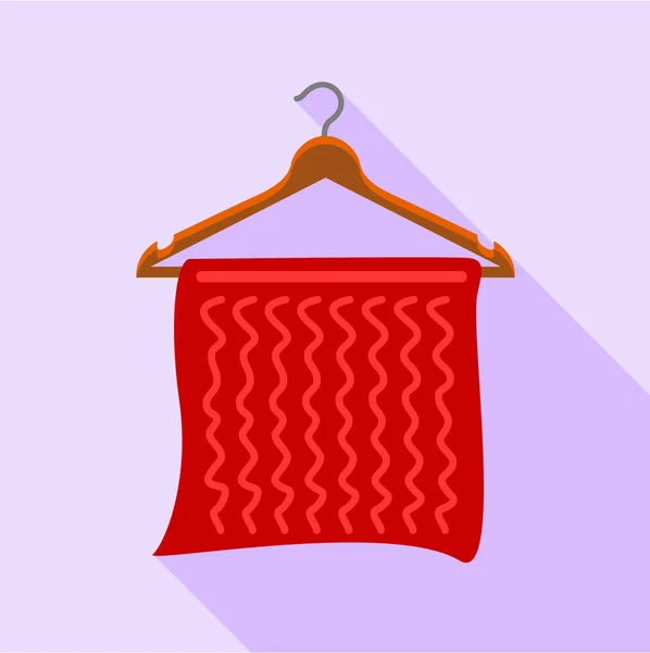 Toalha vermelha no ícone do cabide do casaco, estilo plano — Vetor de Stock