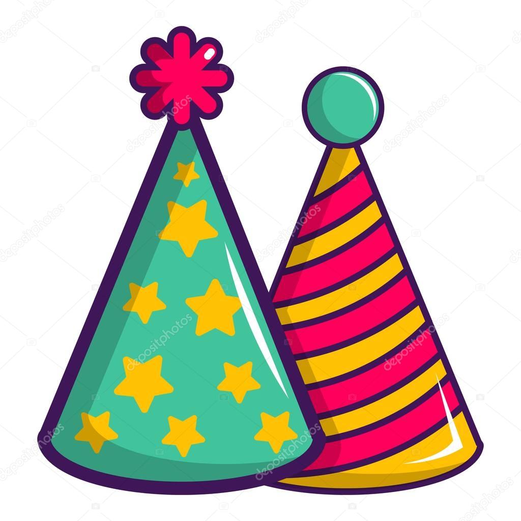 Two colorful party hats icon, cartoon style — Stock Vector © ylivdesign