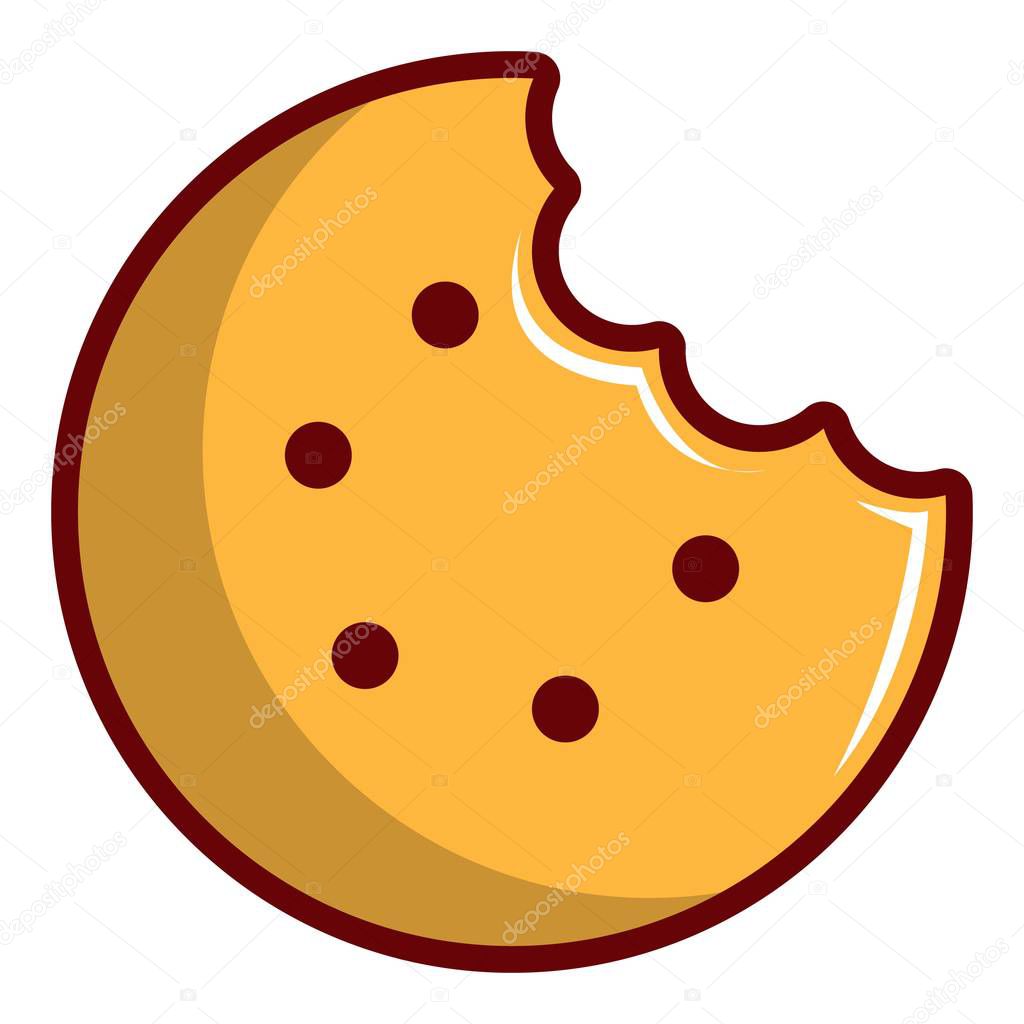 Bitten round cookie icon, cartoon style