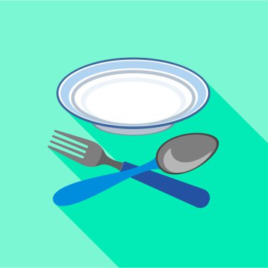 Çatal ve kaşık simgesi, düz stil ile plaka