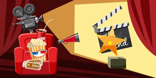 Conjunto de iconos de premio de película de cine, estilo de dibujos animados — Vector de stock