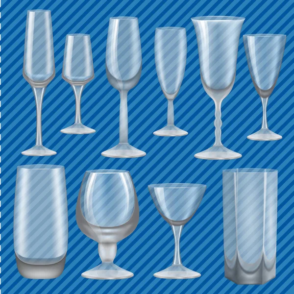 Ensemble de maquettes en verre à boire, style réaliste — Image vectorielle