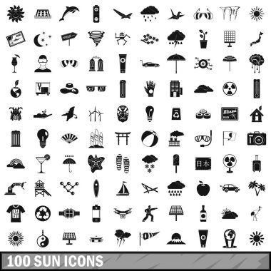 100 güneş Icons set, basit tarzı