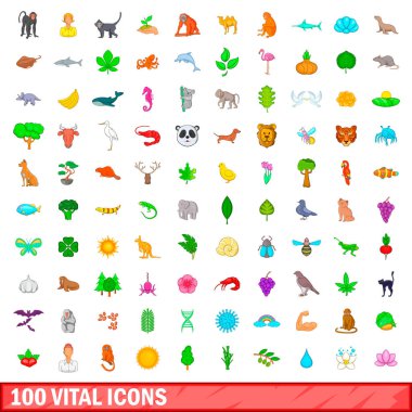 100 hayati Icons set, karikatür tarzı