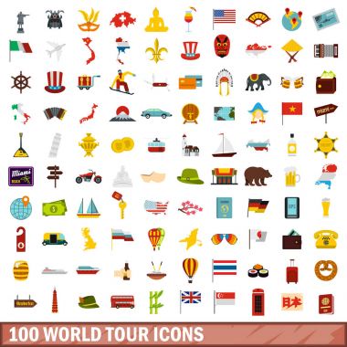 100 dünya tur simgeler kümesi, stil düz