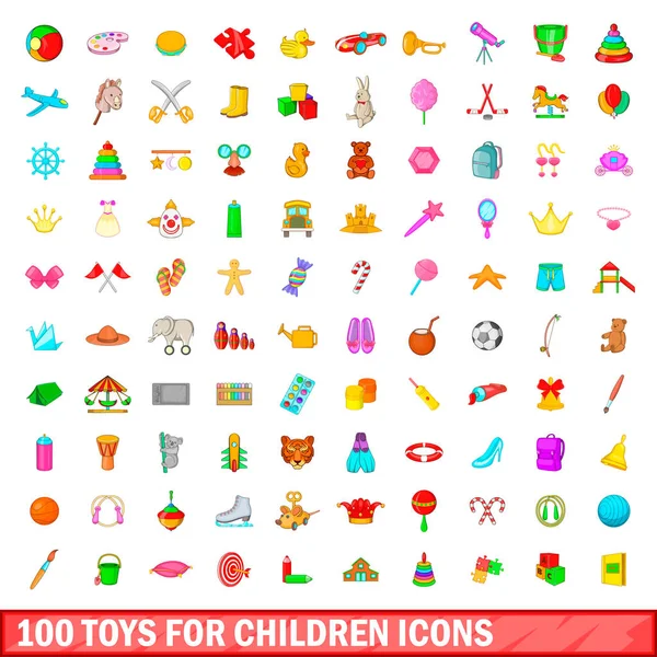 100 speelgoed voor kinderen iconen set, cartoon stijl — Stockvector