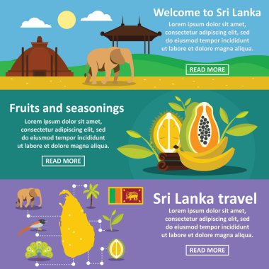 Sri Lanka seyahat afiş yatay seti, düz stil