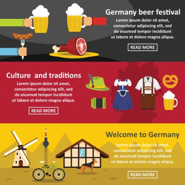 Almanya seyahat afiş yatay seti, düz stil