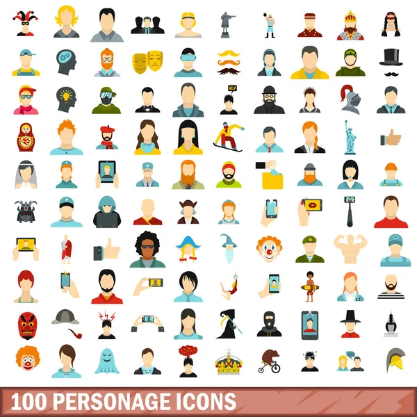 Conjunto de iconos de 100 personajes, estilo plano — Vector de stock