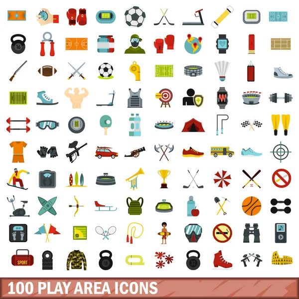 100 játék terület ikonok készlet, lapos stílusú — Stock Vector