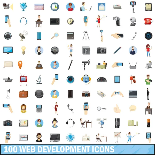100 웹 개발 아이콘 설정, 만화 스타일 — 스톡 벡터