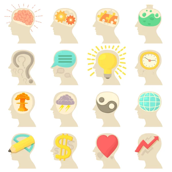 Conjunto de iconos de logos de cabeza humana, estilo de dibujos animados — Vector de stock