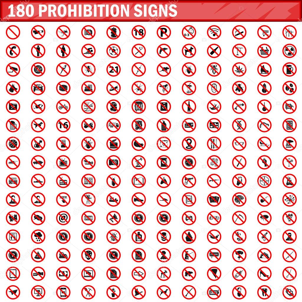 180 prohibition signs isolated on white background. Big set prohibition icons symbols vector illustration
